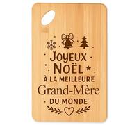 Planche à découper Joyeux noël à la meilleure Grand-Mère du monde - Plateau Apéro en Bambou Cadeau Noël Gravé Collègue Cuisine Barbecue