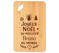 Planche à découper Joyeux noël au meilleur Bruno du monde - Plateau Apéro en Bambou Cadeau Noël Gravé Collègue Cuisine Barbecue