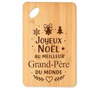Planche à découper Joyeux noël au meilleur Grand-Père du monde - Plateau Apéro en Bambou Cadeau Noël Gravé Collègue Cuisine Barbecue