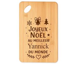 Planche à découper Joyeux noël au meilleur Yannick du monde - Plateau Apéro en Bambou Cadeau Noël Gravé Collègue Cuisine Barbecue