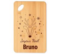 Planche à découper Joyeux noël Bruno cerf - Plateau Apéro en Bambou Cadeau Noël Gravé Collègue Cuisine Barbecue