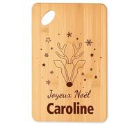 Planche à découper Joyeux noël Caroline cerf - Plateau Apéro en Bambou Cadeau Noël Gravé Collègue Cuisine Barbecue