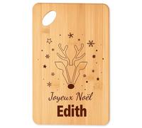 Planche à découper Joyeux noël Edith cerf - Plateau Apéro en Bambou Cadeau Noël Gravé Collègue Cuisine Barbecue