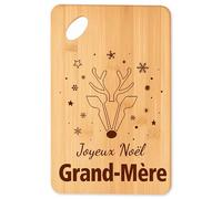 Planche à découper Joyeux noël Grand-Mère cerf - Plateau Apéro en Bambou Cadeau Noël Gravé Collègue Cuisine Barbecue