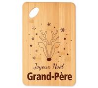 Planche à découper Joyeux noël Grand-Père cerf - Plateau Apéro en Bambou Cadeau Noël Gravé Collègue Cuisine Barbecue