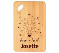 Planche à découper Joyeux noël Josette cerf - Plateau Apéro en Bambou Cadeau Noël Gravé Collègue Cuisine Barbecue