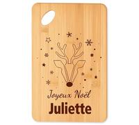 Planche à découper Joyeux noël Juliette cerf - Plateau Apéro en Bambou Cadeau Noël Gravé Collègue Cuisine Barbecue