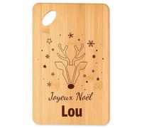 Planche à découper Joyeux noël Lou cerf - Plateau Apéro en Bambou Cadeau Noël Gravé Collègue Cuisine Barbecue