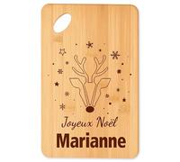 Planche à découper Joyeux noël Marianne cerf - Plateau Apéro en Bambou Cadeau Noël Gravé Collègue Cuisine Barbecue