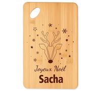 Planche à découper Joyeux noël Sacha cerf - Plateau Apéro en Bambou Cadeau Noël Gravé Collègue Cuisine Barbecue