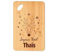 Planche à découper Joyeux noël Thaïs cerf - Plateau Apéro en Bambou Cadeau Noël Gravé Collègue Cuisine Barbecue