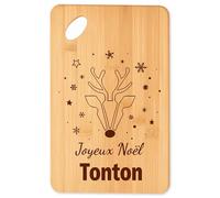 Planche à découper Joyeux noël Tonton cerf - Plateau Apéro en Bambou Cadeau Noël Gravé Collègue Cuisine Barbecue