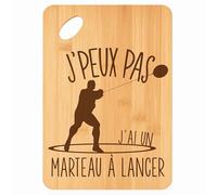 Planche à découper Lancer Du Marteau J'peux pas - Plateau Apéro en Bambou Cadeau Gravé pour Homme Femme Cuisine Barbecue