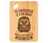 Planche à découper Le Chercheur Hérisson Grain - Plateau Apéro en Bambou Cadeau Gravé Collègue Homme Métier Cuisine Barbecue