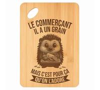 Planche à découper Le Commerçant Hérisson Grain - Plateau Apéro en Bambou Cadeau Gravé Collègue Homme Métier Cuisine Barbecue