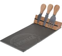 Planche à découper le fromage avec couverts - env. 30 x 15 cm - ardoise / bambou