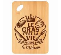 Planche à découper le Médecin Gras c'est la Vie - Plateau Apéro en Bambou Cadeau Gravé Collègue Homme Métier Cuisine Barbecue