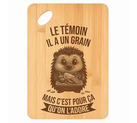 Planche à découper Le Témoin Hérisson Grain - Plateau Apéro en Bambou Cadeau Gravé pour Homme EVG ou Annonce Mariage Cuisine Barbecue