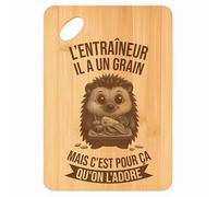 Planche à découper L'Entraîneur Hérisson Grain - Plateau Apéro en Bambou Cadeau Gravé Collègue Homme Métier Cuisine Barbecue