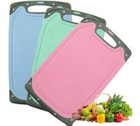 Planche a Decouper,Lot de 3 Planche à Découper Plastique Antidérapante avec Rainure Presse-ail & Fente à Jus,Sans BPA,planche à découper antidérapante,passe au lave-vaisselle35 x22x 0,78 cm