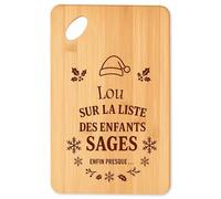 Planche à découper Lou Liste des enfants sages - Plateau Apéro en Bambou Cadeau Noël Gravé Collègue Cuisine Barbecue