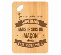 Planche à découper Maçon Super-Héros - Plateau Apéro en Bambou Cadeau Gravé pour Homme Cuisine Barbecue