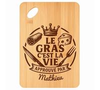 Planche à découper Mathieu Gras c'est la Vie - Plateau Apéro en Bambou Cadeau Gravé pour Homme Cuisine Barbecue
