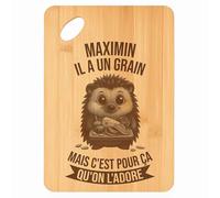 Planche à découper Maximin Hérisson Grain - Plateau Apéro en Bambou Cadeau Gravé pour Homme Cuisine Barbecue