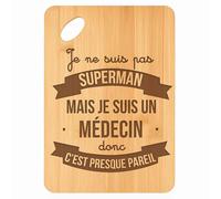 Planche à découper Médecin Super-Héros - Plateau Apéro en Bambou Cadeau Gravé Collègue Homme Métier Cuisine Barbecue