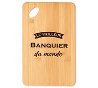 Planche à découper Meilleur Banquier du Monde 3 2 - Plateau Apéro en Bambou Cadeau Original Cuisine Barbecue
