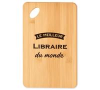 Planche à découper Meilleur Libraire du Monde 3 2 - Plateau Apéro en Bambou Cadeau Original Cuisine Barbecue