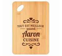 Planche à découper Meilleur quand Aaron Cuisine - Plateau Apéro en Bambou Cadeau Gravé pour Homme Cuisine Barbecue