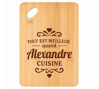 Planche à découper Meilleur quand Alexandre Cuisine - Plateau Apéro en Bambou Cadeau Gravé pour Homme Cuisine Barbecue
