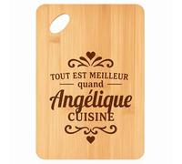 Planche à découper Meilleur quand Angélique Cuisine - Plateau Apéro en Bambou Cadeau Gravé pour Femme Cuisine Barbecue