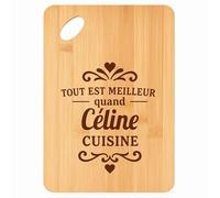 Planche à découper Meilleur quand Céline Cuisine - Plateau Apéro en Bambou Cadeau Gravé pour Femme Cuisine Barbecue