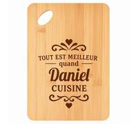 Planche à découper Meilleur quand Daniel Cuisine - Plateau Apéro en Bambou Cadeau Gravé pour Homme Cuisine Barbecue