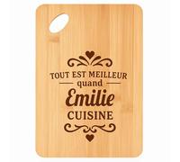 Planche à découper Meilleur quand Emilie Cuisine - Plateau Apéro en Bambou Cadeau Gravé pour Femme Cuisine Barbecue