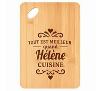 Planche à découper Meilleur quand Hélène Cuisine - Plateau Apéro en Bambou Cadeau Gravé pour Femme Cuisine Barbecue