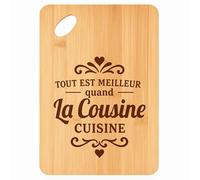 Planche à découper Meilleur quand La Cousine Cuisine - Plateau Apéro en Bambou Cadeau Gravé pour Femme Anniversaire Famille Cuisine Barbecue