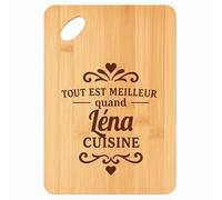 Planche à découper Meilleur quand Léna Cuisine - Plateau Apéro en Bambou Cadeau Gravé pour Femme Cuisine Barbecue