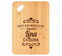 Planche à découper Meilleur quand Lina Cuisine - Plateau Apéro en Bambou Cadeau Gravé pour Femme Cuisine Barbecue