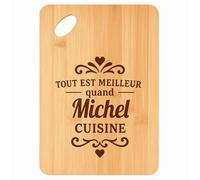 Planche à découper Meilleur quand Michel Cuisine - Plateau Apéro en Bambou Cadeau Gravé pour Homme Cuisine Barbecue