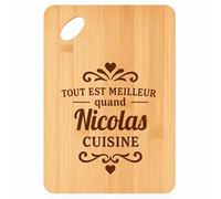 Planche à découper Meilleur quand Nicolas Cuisine - Plateau Apéro en Bambou Cadeau Gravé pour Homme Cuisine Barbecue