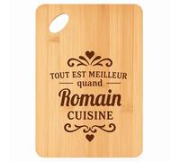 Planche à découper Meilleur quand Romain Cuisine - Plateau Apéro en Bambou Cadeau Gravé pour Homme Cuisine Barbecue