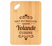 Planche à découper Meilleur quand Yolande Cuisine - Plateau Apéro en Bambou Cadeau Gravé pour Femme Cuisine Barbecue