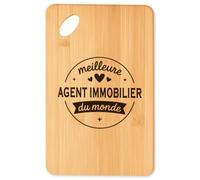 Planche à découper Meilleure Agent immobilier du monde 1 - Plateau Apéro en Bambou Cadeau Original Cuisine Barbecue