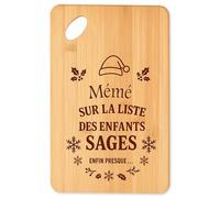 Planche à découper Mémé Liste des enfants sages - Plateau Apéro en Bambou Cadeau Noël Gravé Collègue Cuisine Barbecue