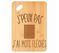 Planche à Découper Mots Fléchés j'Peux Pas - Plateau Apéro en Bambou Cadeau Gravé pour Homme Femme Cuisine Barbecue