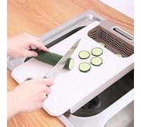 Planche à découper multifonction au-dessus de l'évier, planche à découper en plastique antidérapante avec passoire et récipient, planche extensible pour hacher ou laver, fruits et légumes