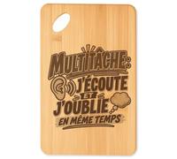 Planche à Découper Multitâche : j'écoute et j'oublie... en même temps Humour Beauf et drôle | Plateau Apéro en Bambou Gravé 30 × 20 cm | Cuisine Barbecue Apéritif